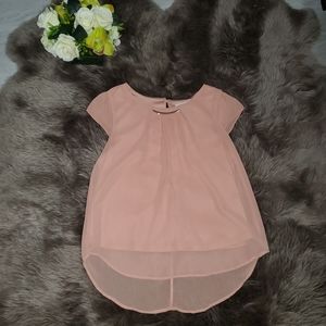 Cream Pleated Neckline Cap Sleeves Top